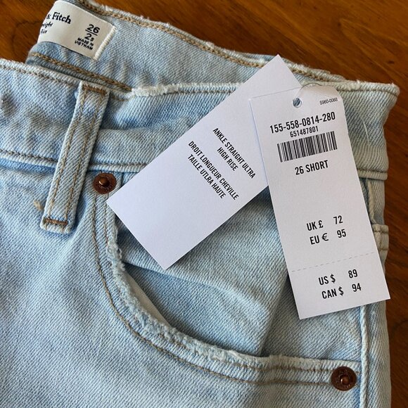 Abercrombie & Fitch The Ankle Straight Ultra High Rise Blue Jeans Sz 26S - Picture 3 of 5